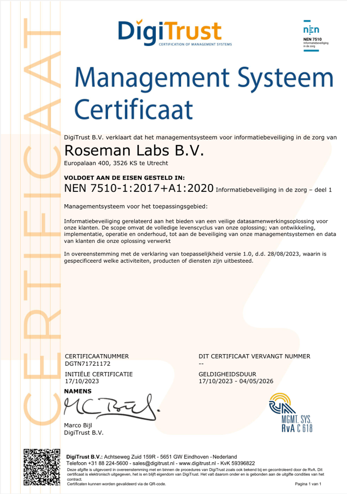 NEN 7510 certification October 2023