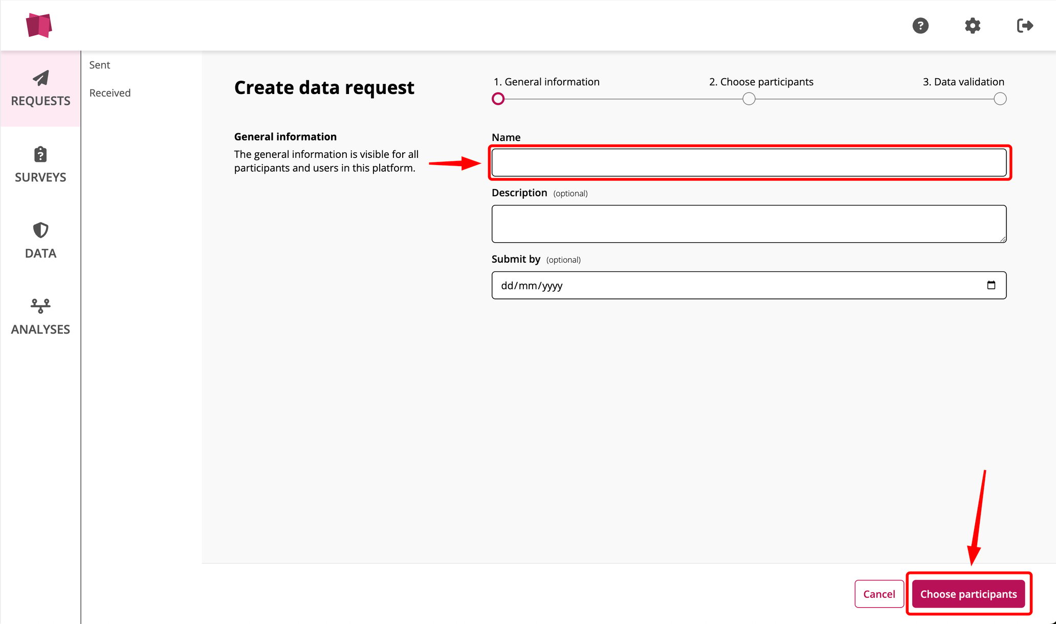 How to create a data request